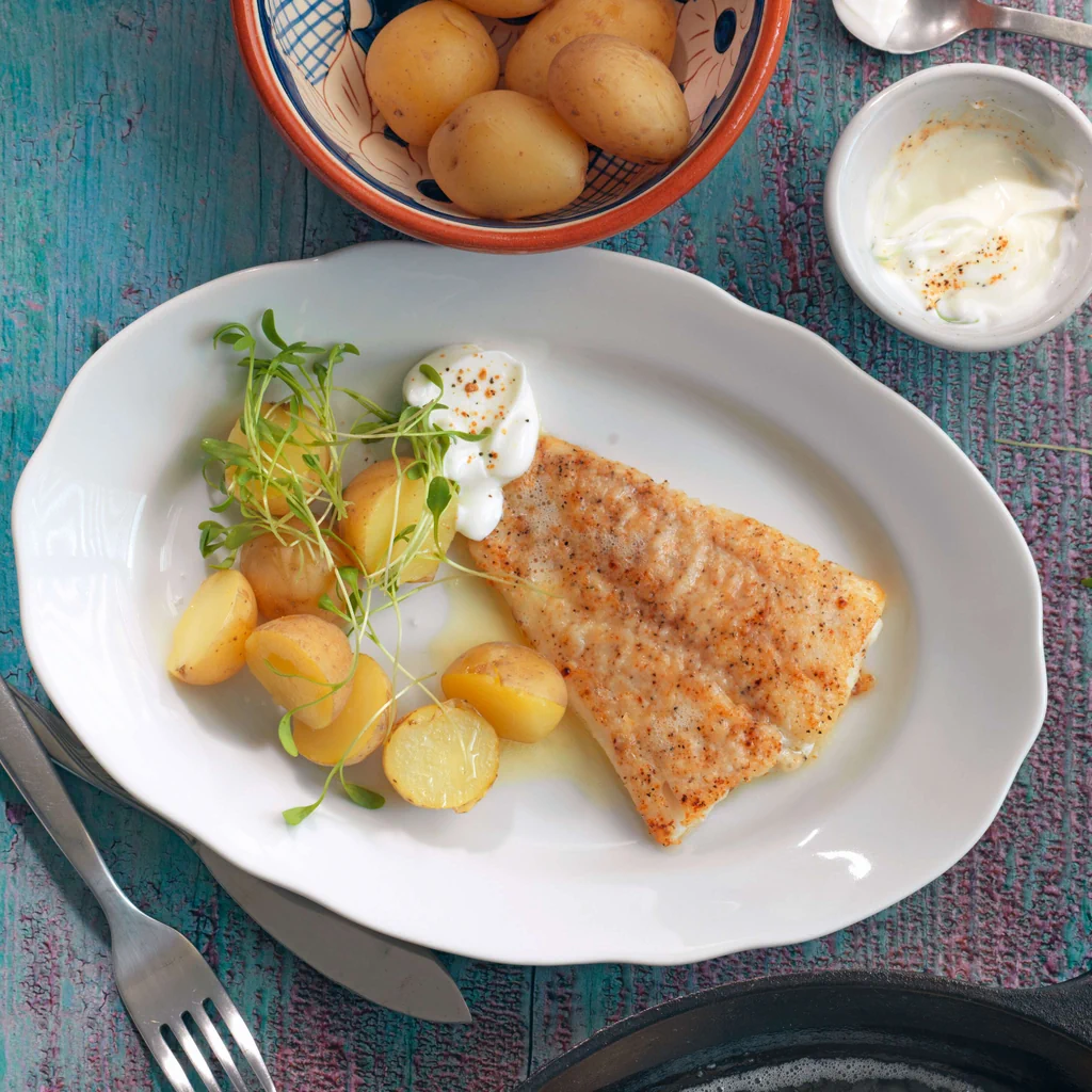 Dorsch mit Kartoffeln und Kresse