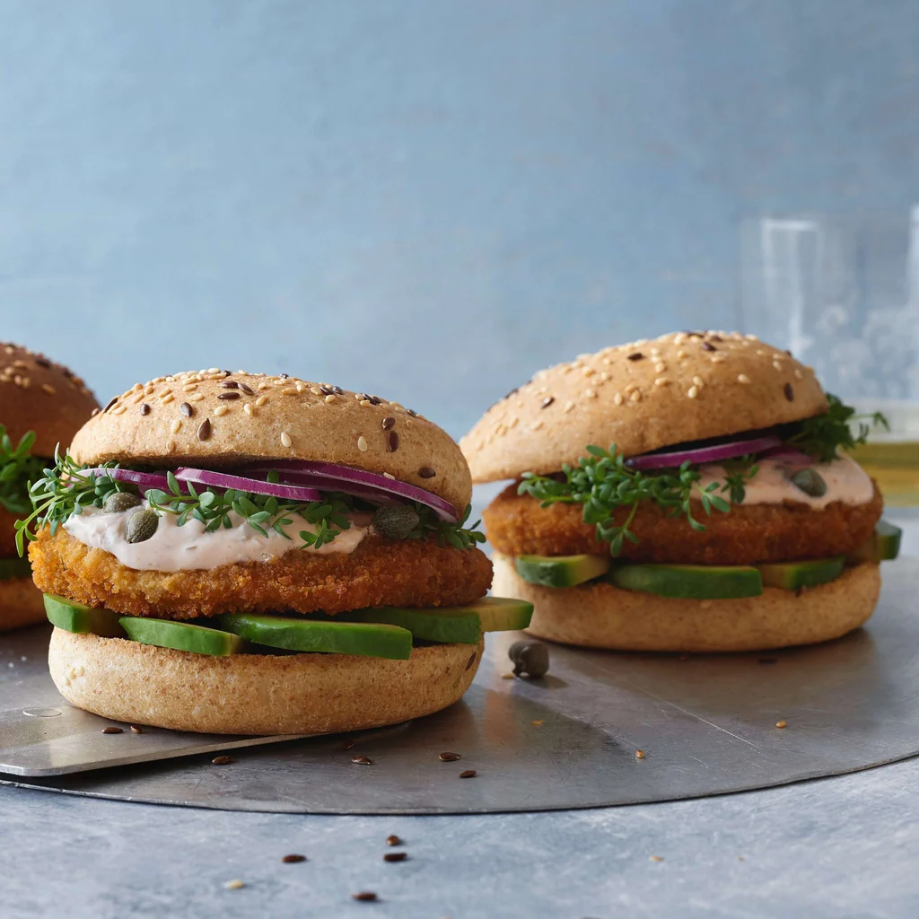 Falafel-burger con quark alla sriracha