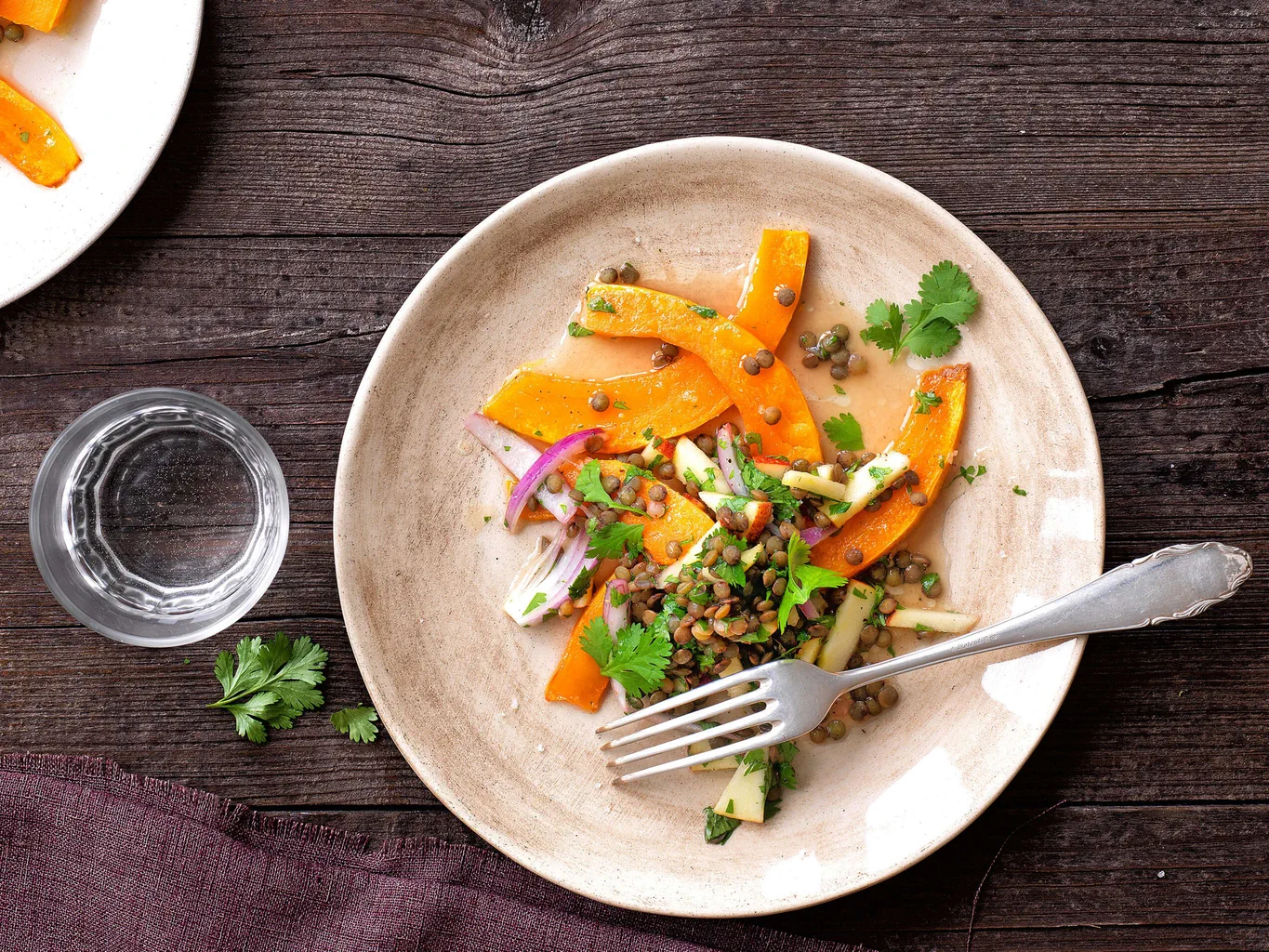 Zucca con insalata di lenticchie