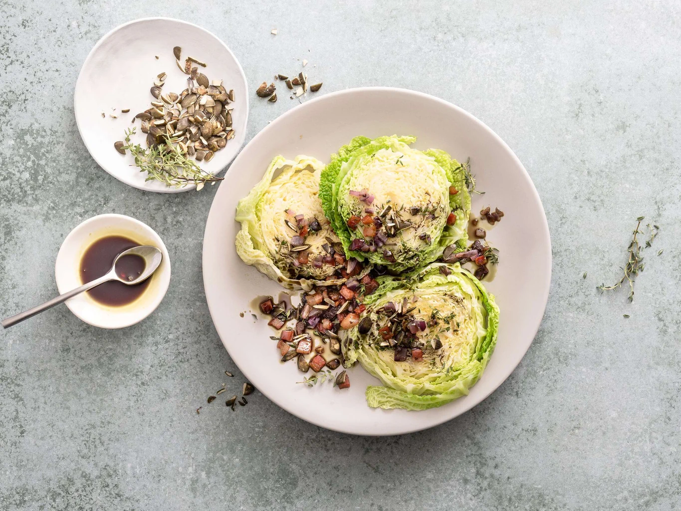 Chou frisé avec crunch courge-lardons
