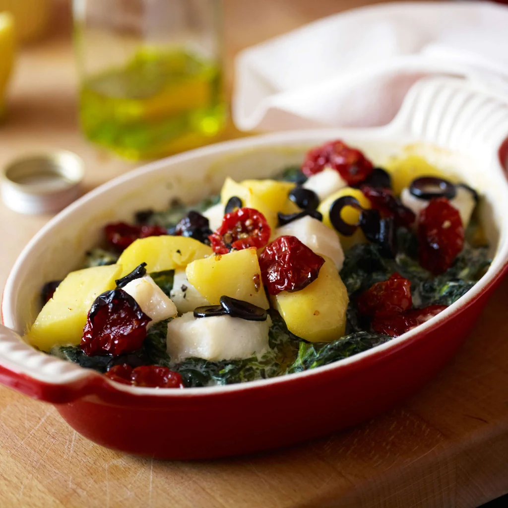 Gratin di spinaci con pesce