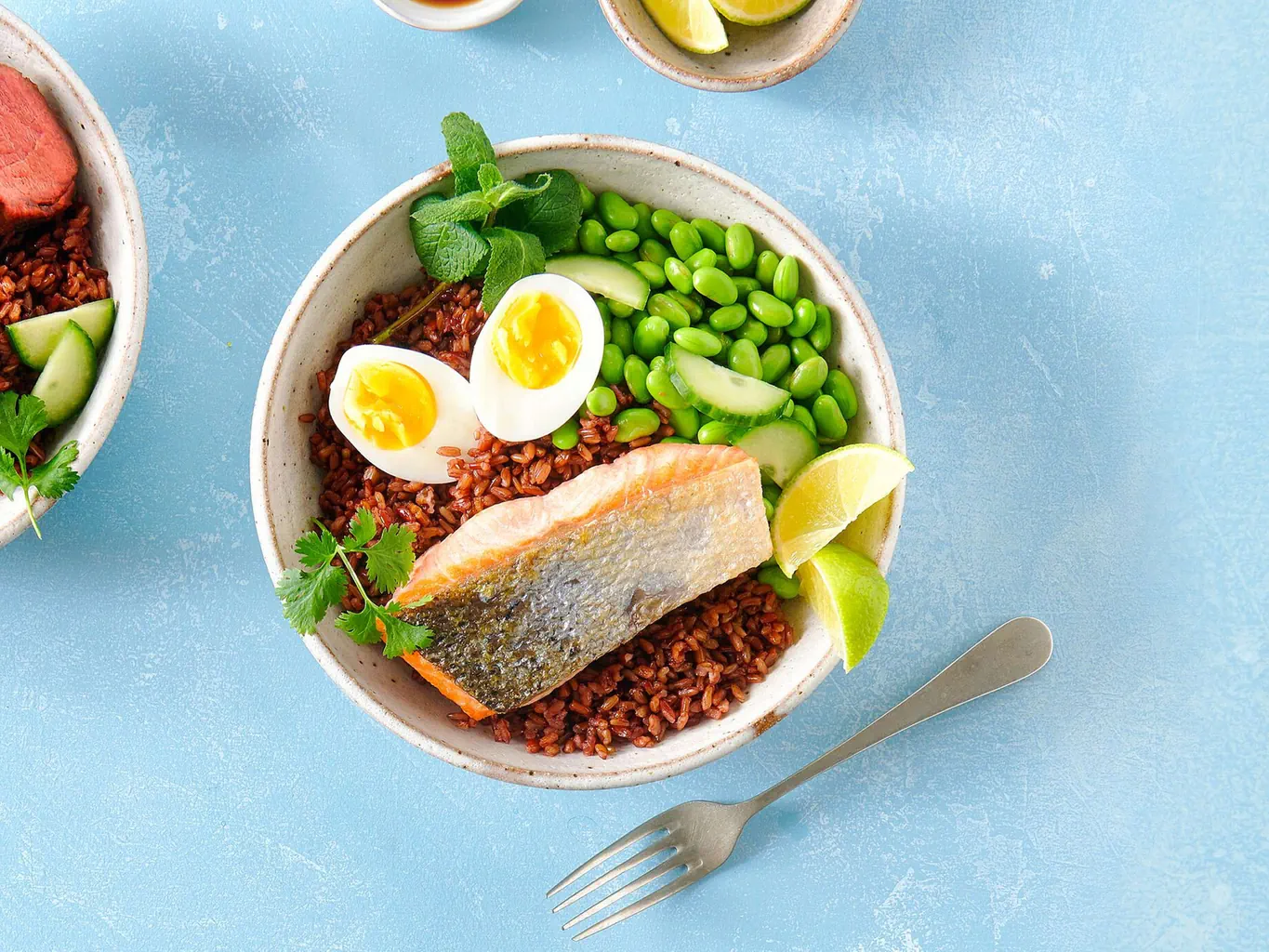 Reisbowl mit Lachs und Ei