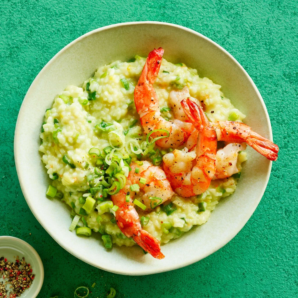 Frühlingszwiebelrisotto mit Crevetten