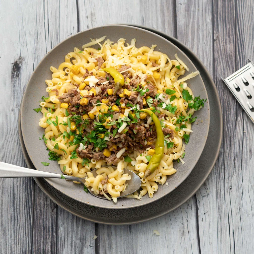 Carne macinata e cornetti con mais e cheddar