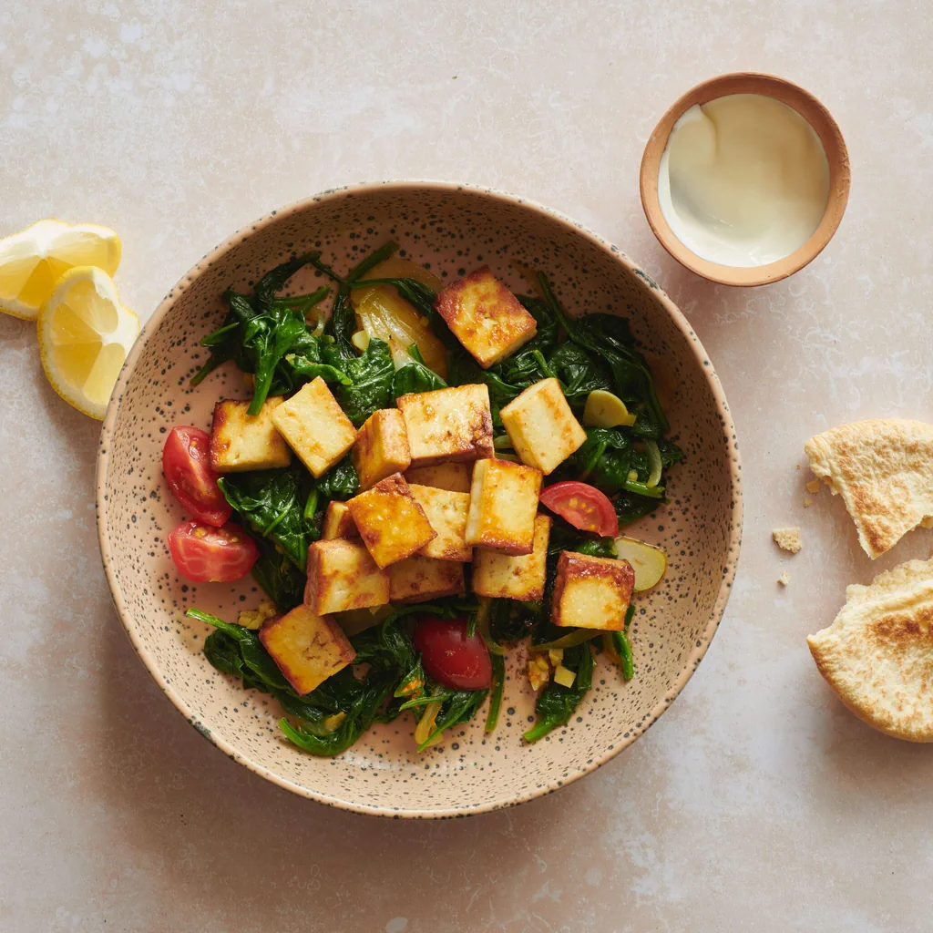Geräucherter Tofu mit Spinat