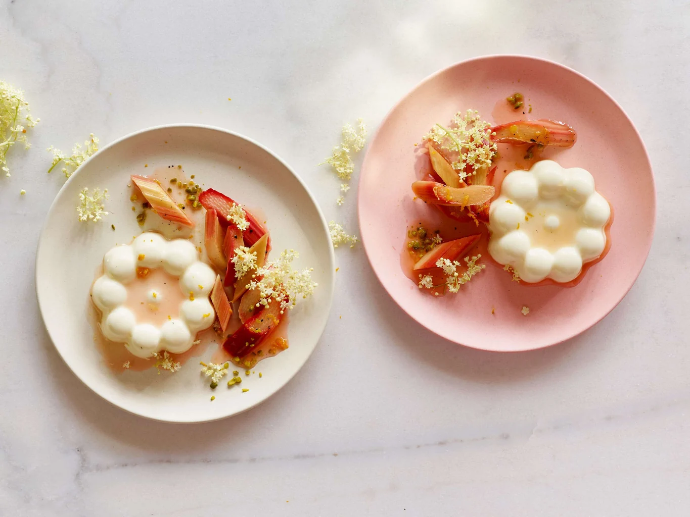 Holunder-Panna-cotta mit Rhabarber