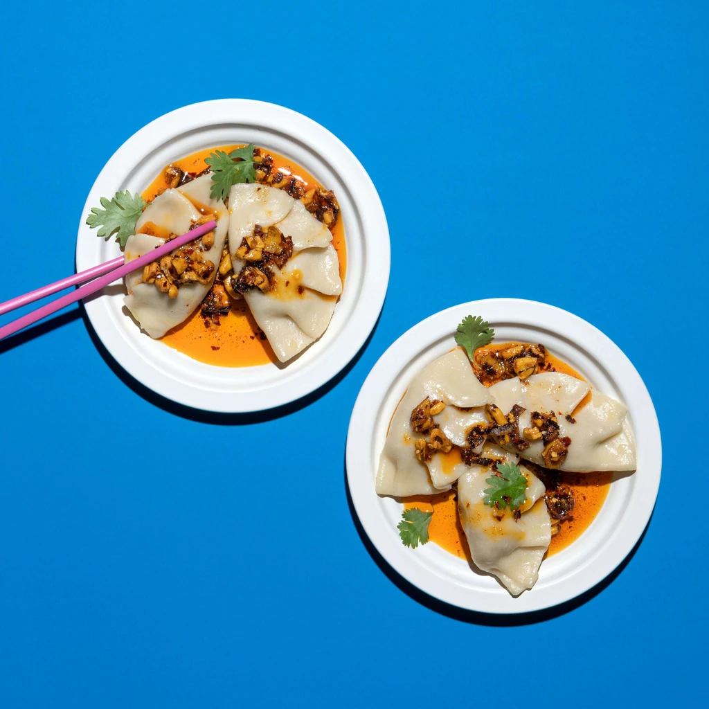 Wonton di carne macinata e chili crunch