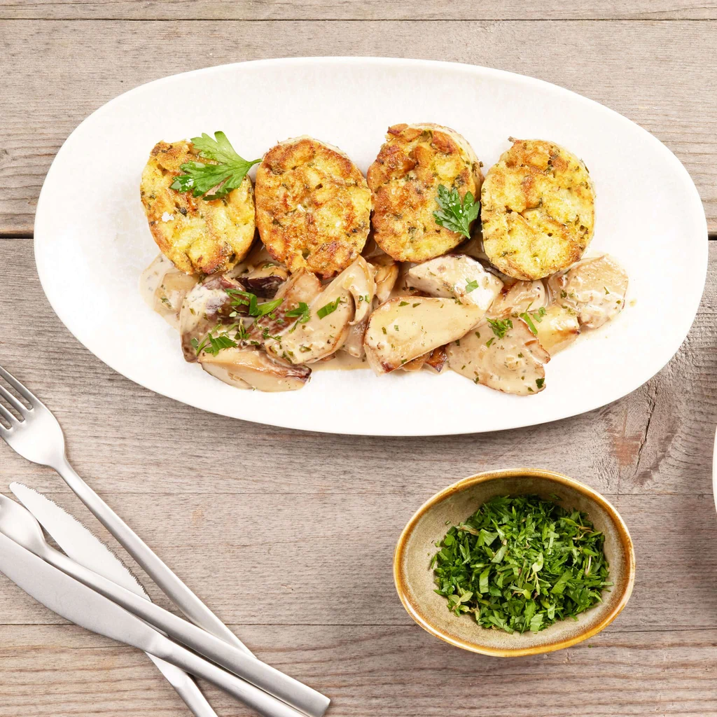 Ragoût de bolets avec knödel en serviette