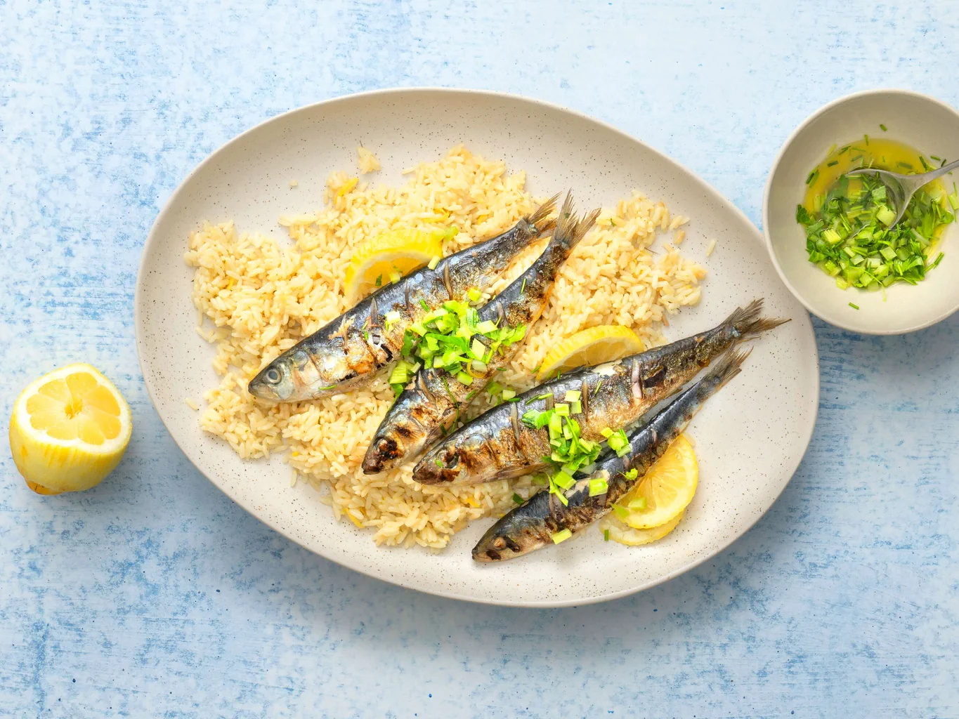 Sardinen mit Zitronenreis
