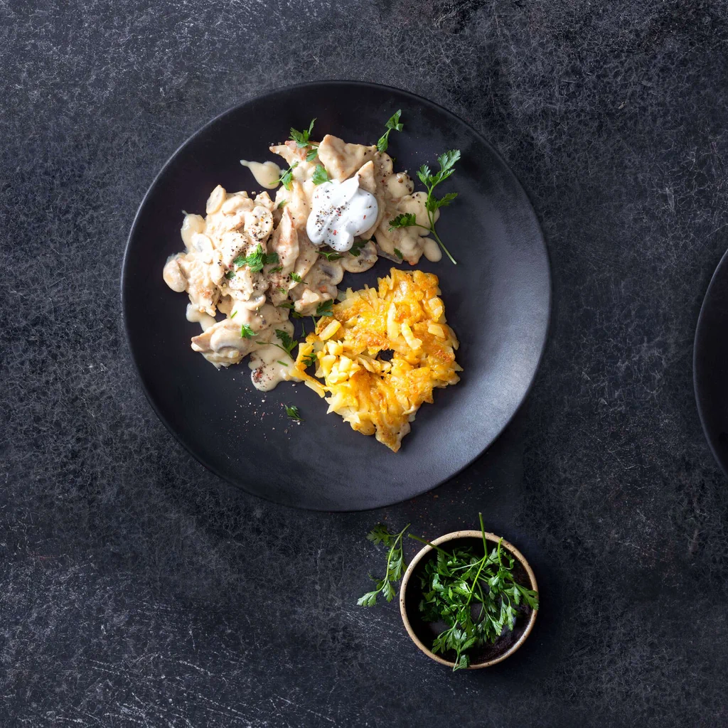 Spezzatino alla zurighese vegano