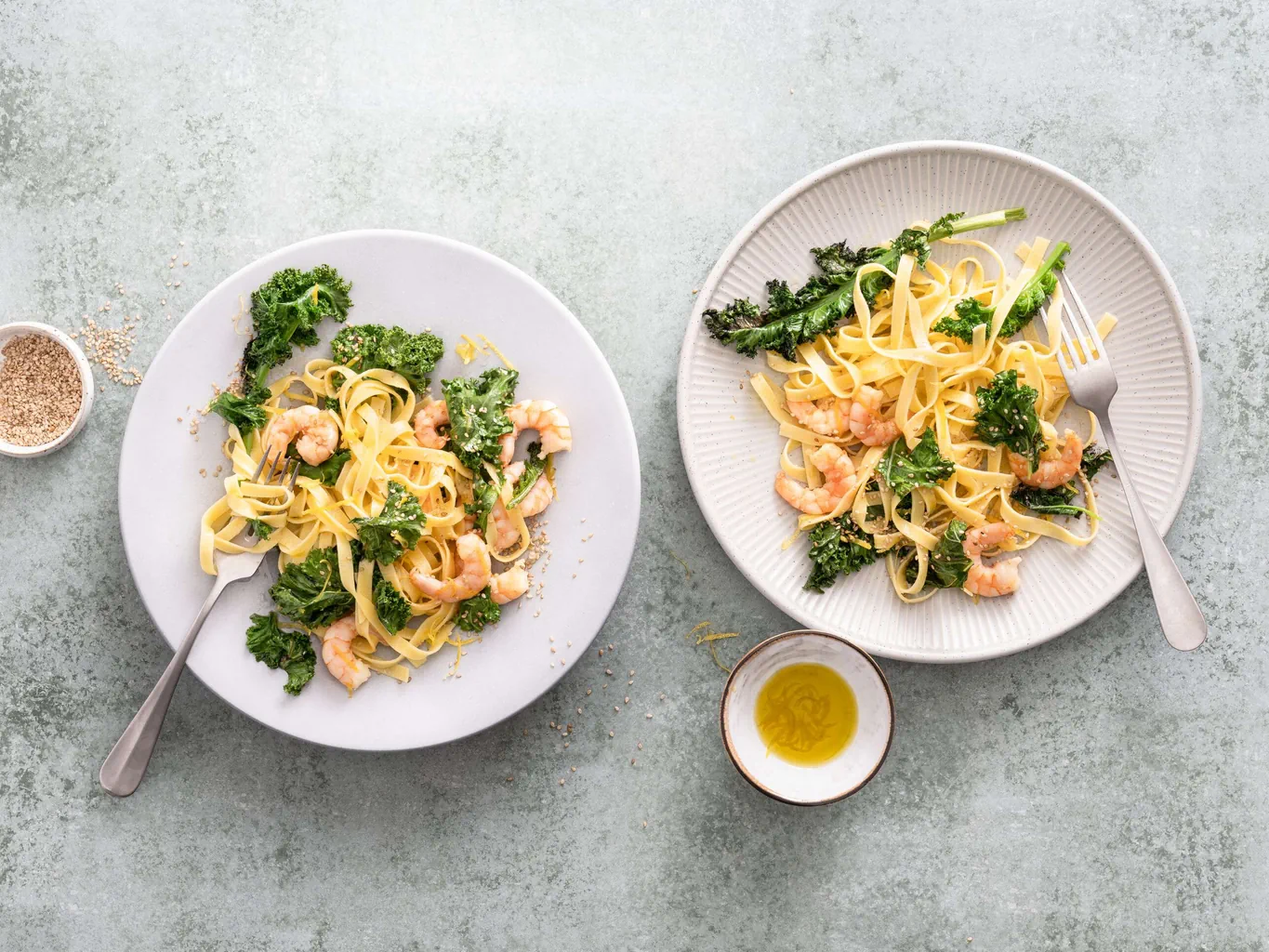 Pâtes au chou kale et aux crevettes