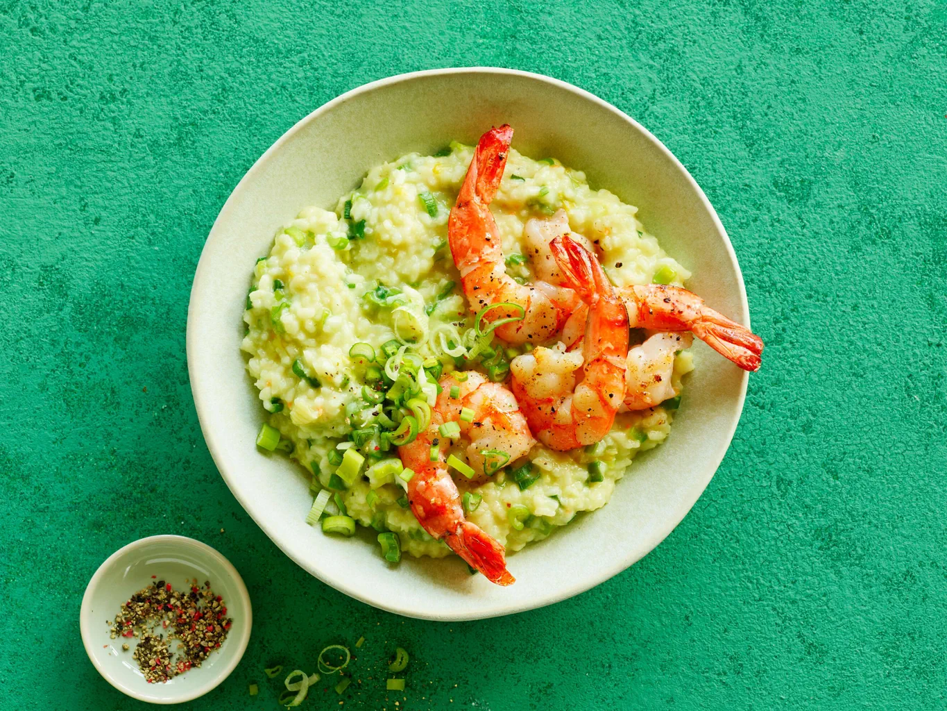 Frühlingszwiebelrisotto mit Crevetten
