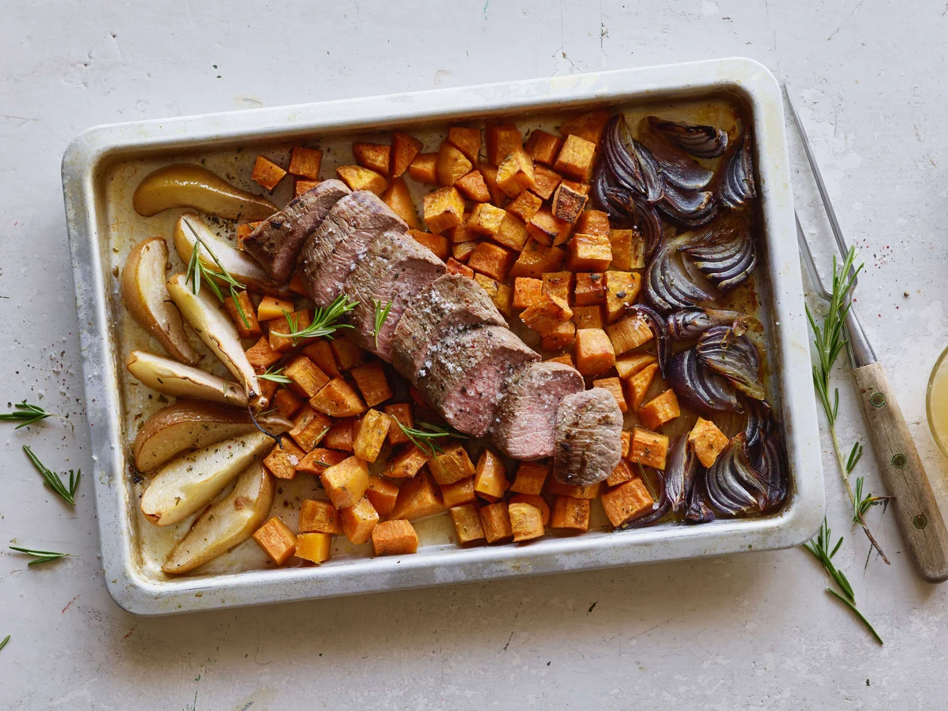 Lamm mit Süsskartoffeln und Birne 