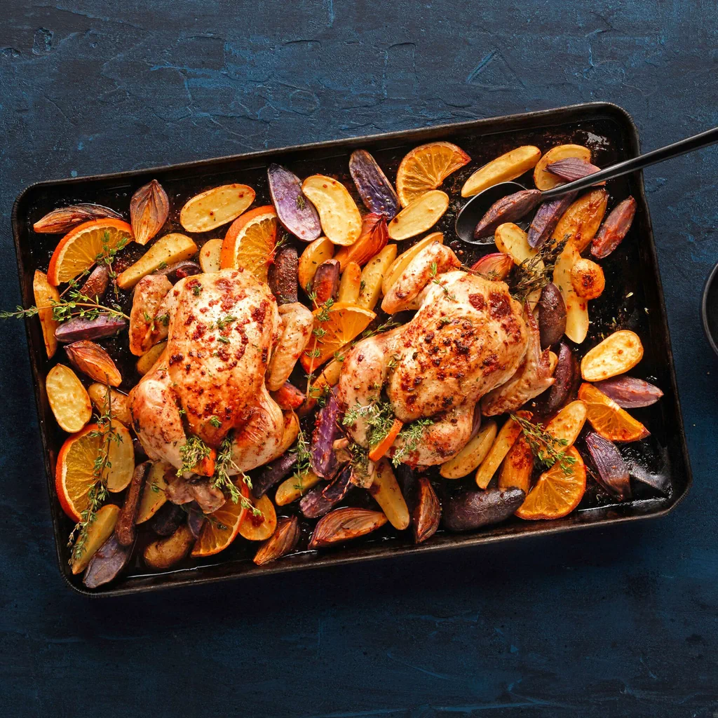 Coquelets à l'orange et au pesto rouge