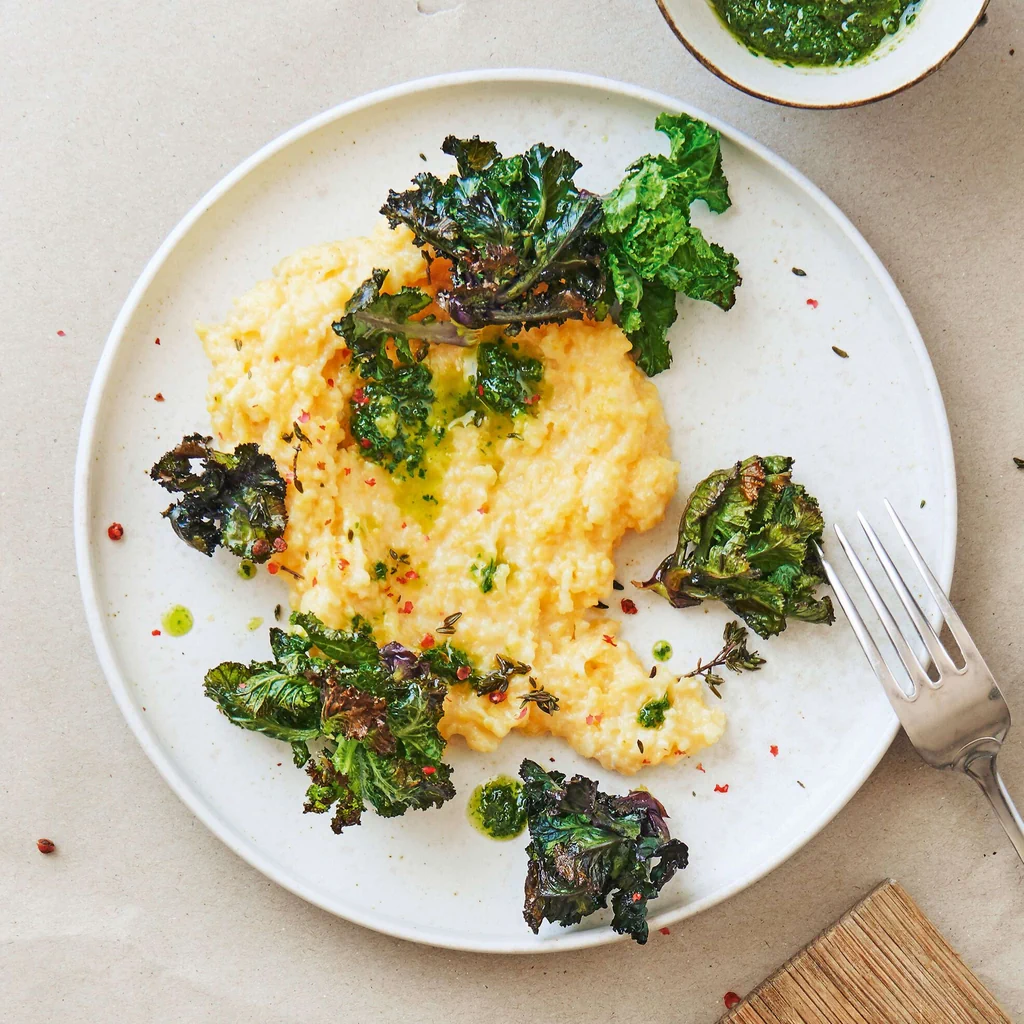 Polenta avec flower sprouts