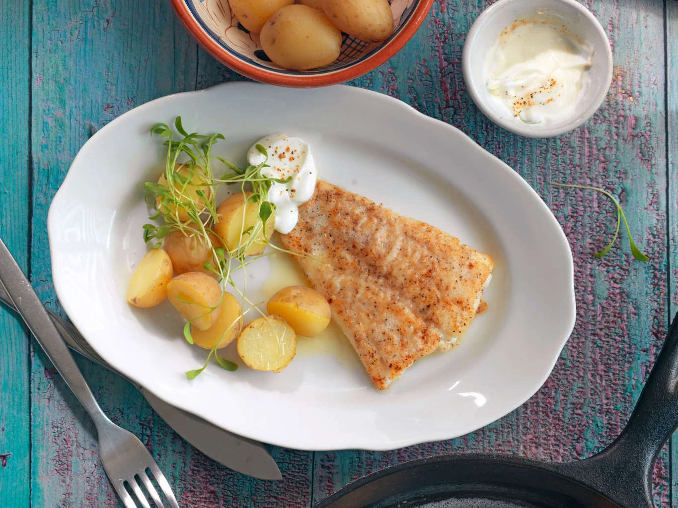 Cabillaud avec pommes de terre et cresson