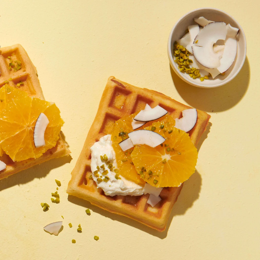 Kokoswaffeln mit Ricotta und Orangen