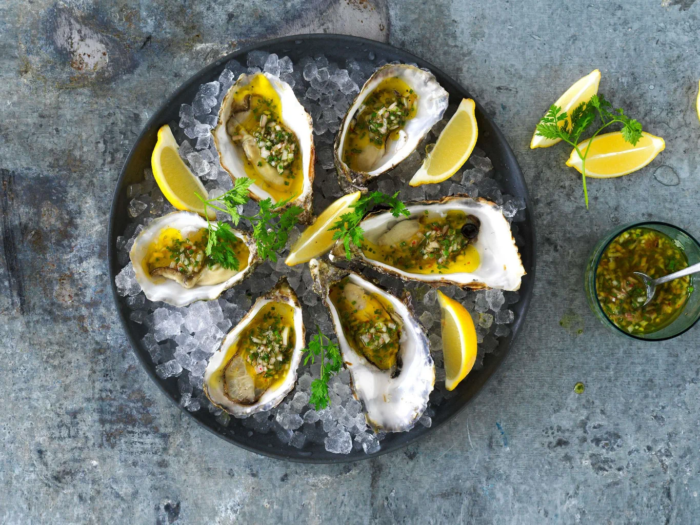Huîtres avec vinaigrette à l'échalote