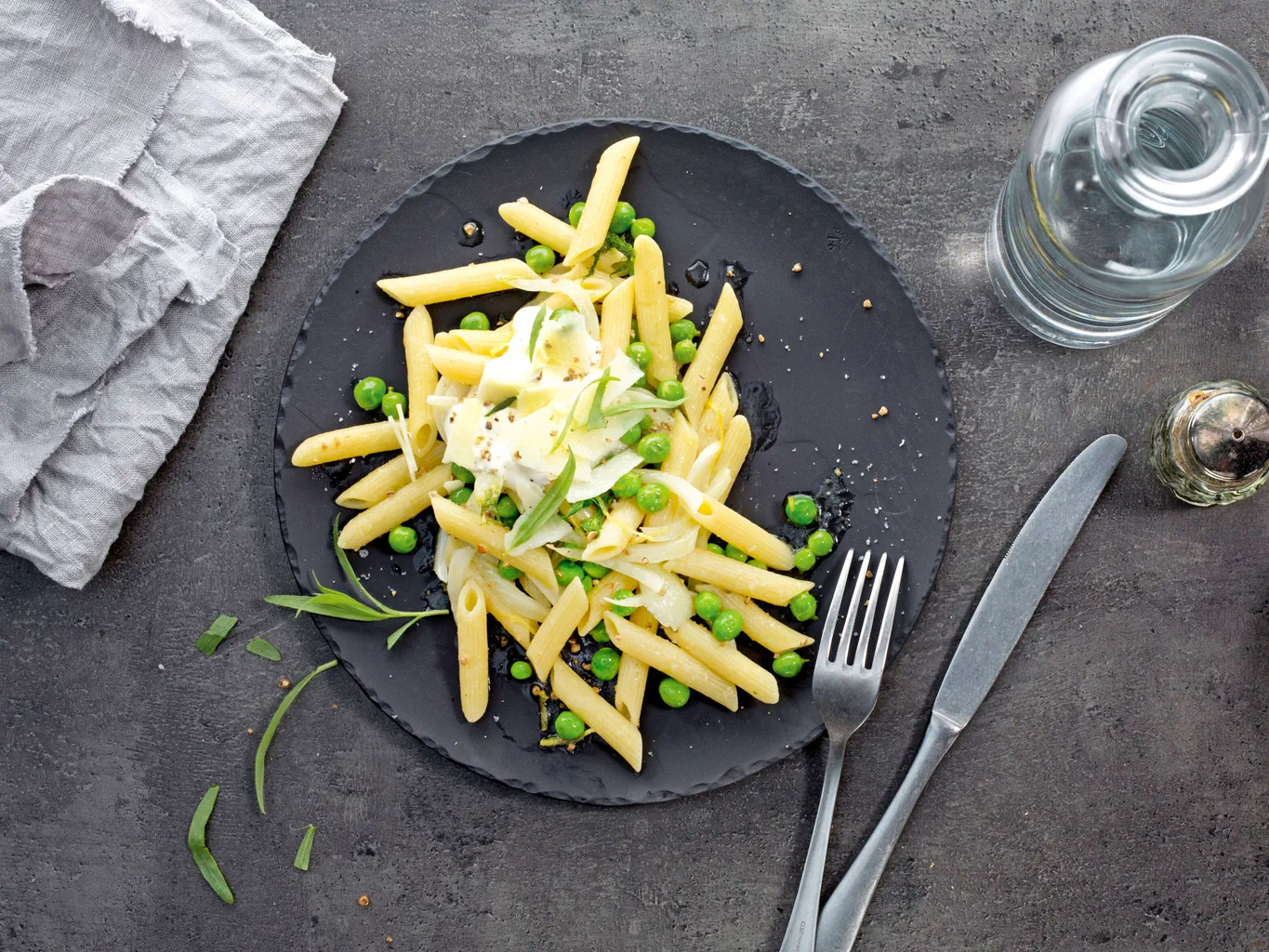 Penne aux petits pois 