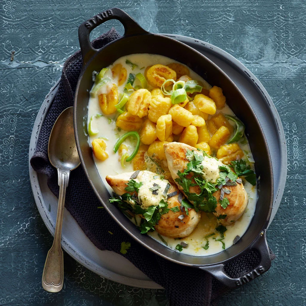 Kürbis-Gnocchi mit Kräuter-Poulet