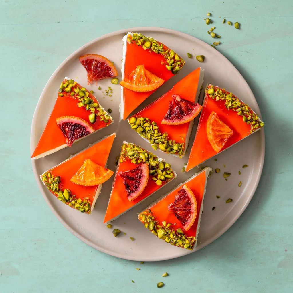 Quarktorte mit Blutorangen und Pistazien