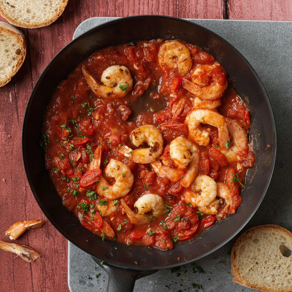 Knoblauch-Crevetten in Tomatensauce