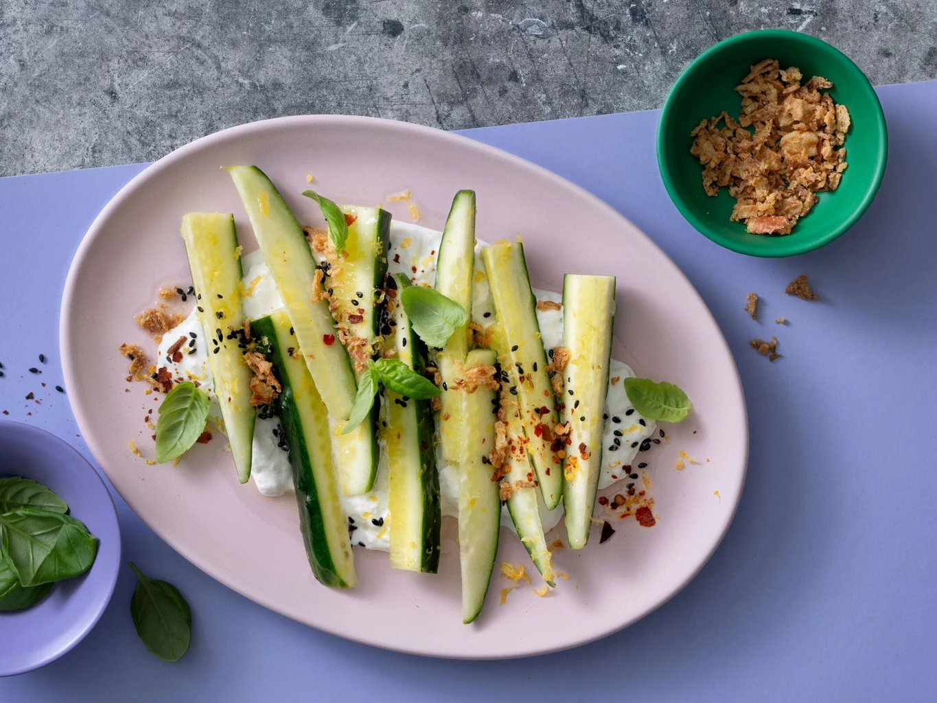Concombre au citron sur burrata