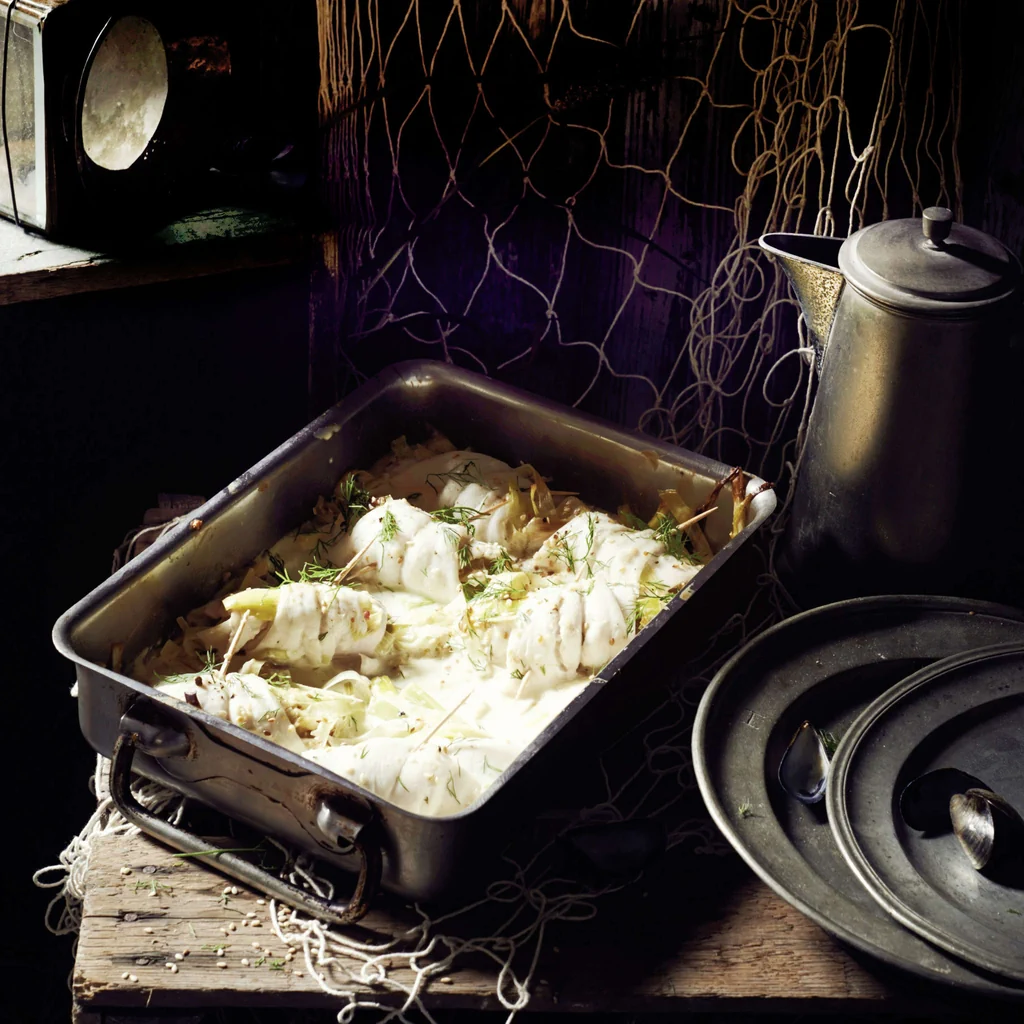 Goldbutt-Involtini mit Lauch