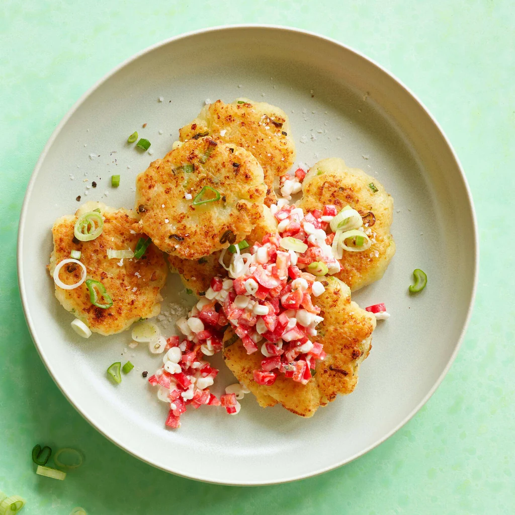 Frittelle di cottage cheese e cipollotti