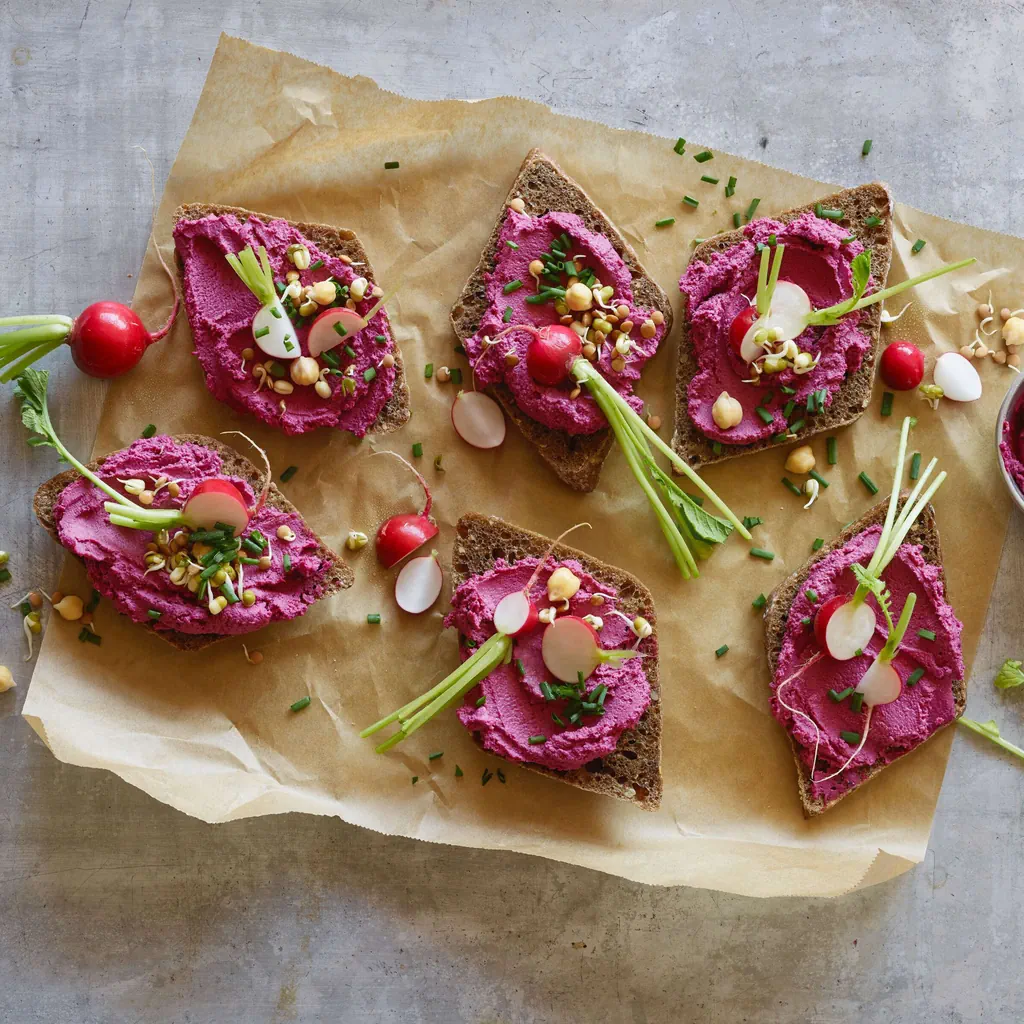 Houmous à la betterave rouge et pousses