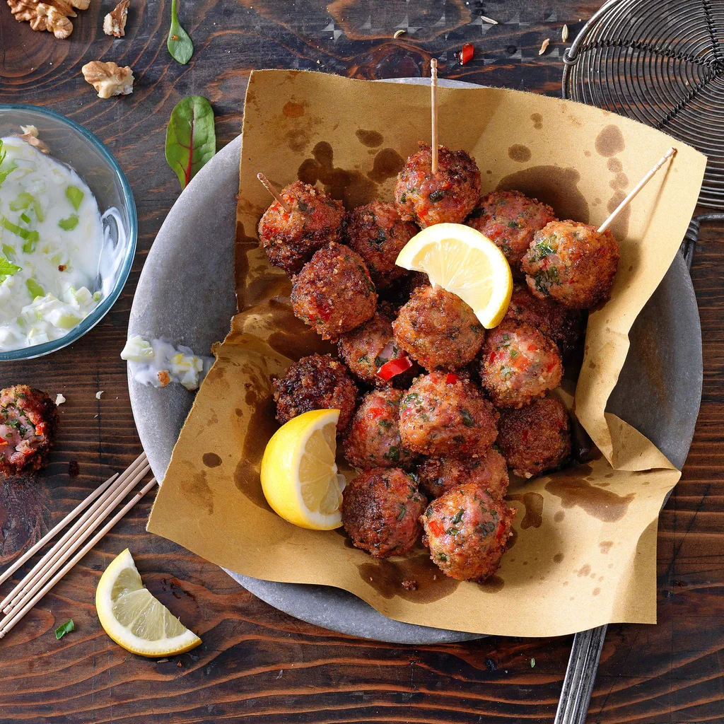 Polpette di luganiga con yogurt al sedano
