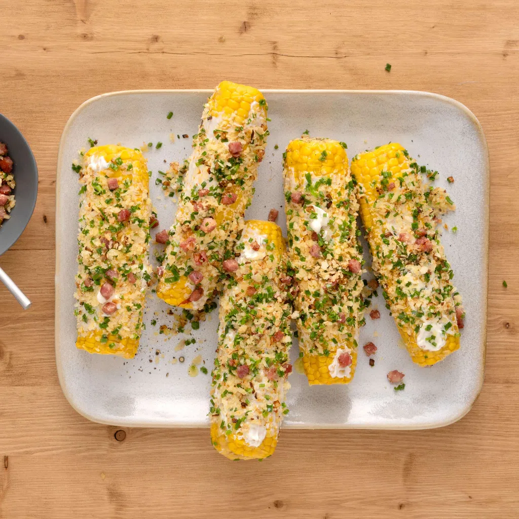 Gebratener Zuckermais mit Topping