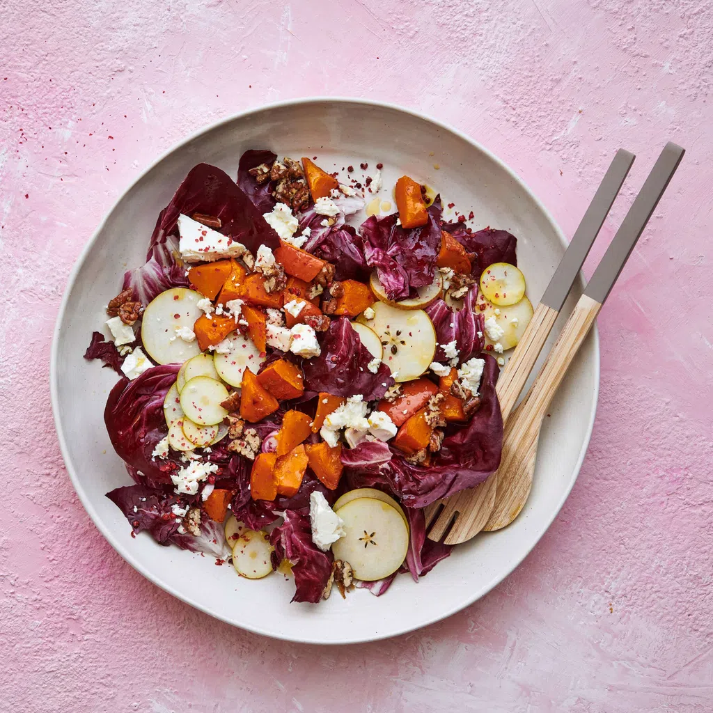 Birnen-Chicorée-Salat mit geröstetem Kürbis