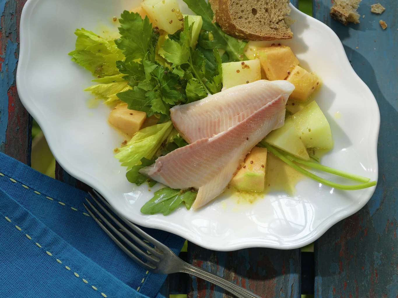 Pikante Melonen mit Räucherforelle