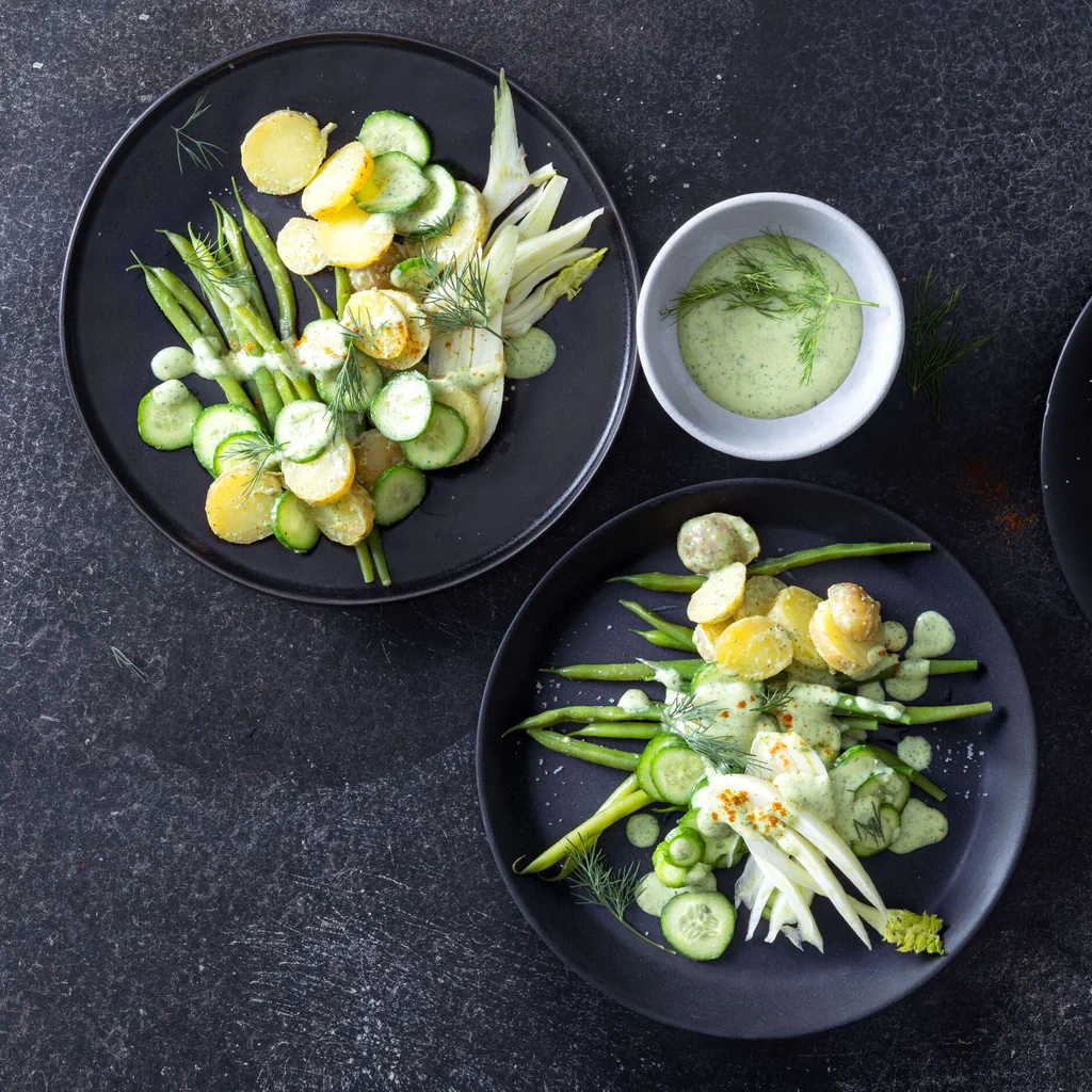Veganer Gemüse-Kartoffel-Salat 