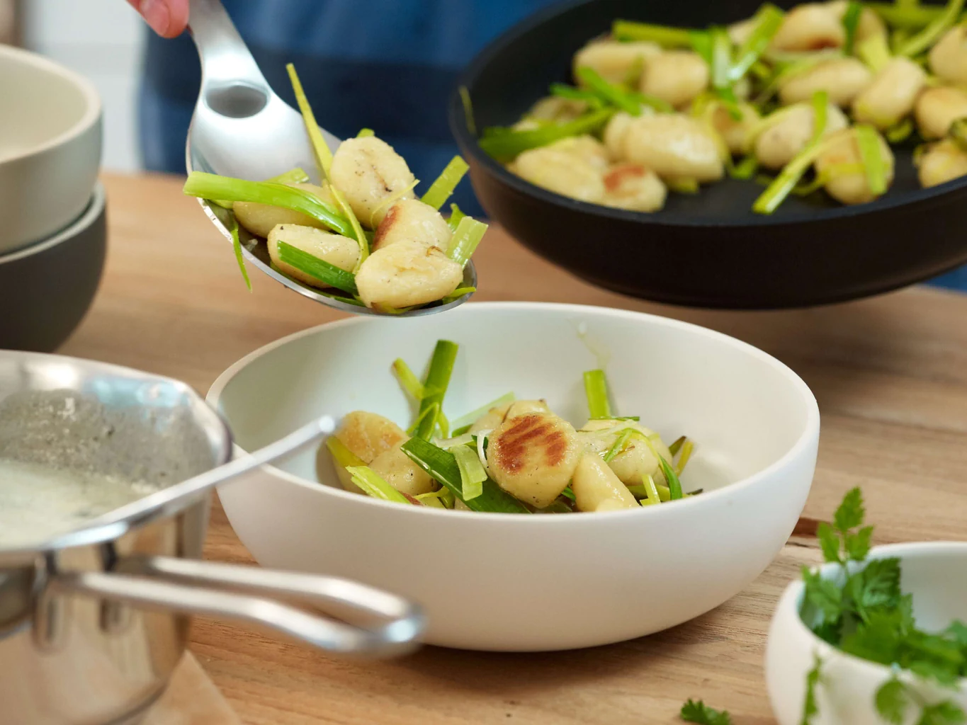 Gnocchi e porri con salsa al gorgonzola