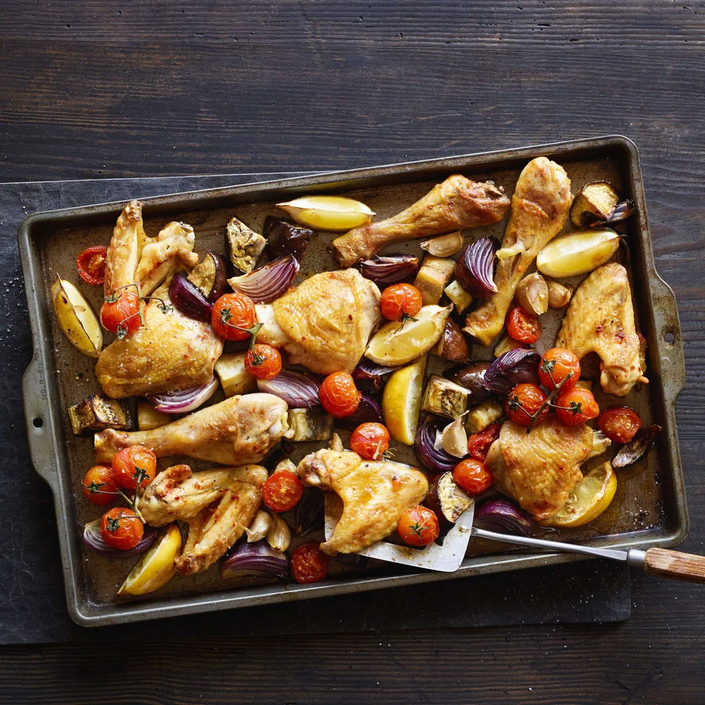 Poulet au four avec aubergine