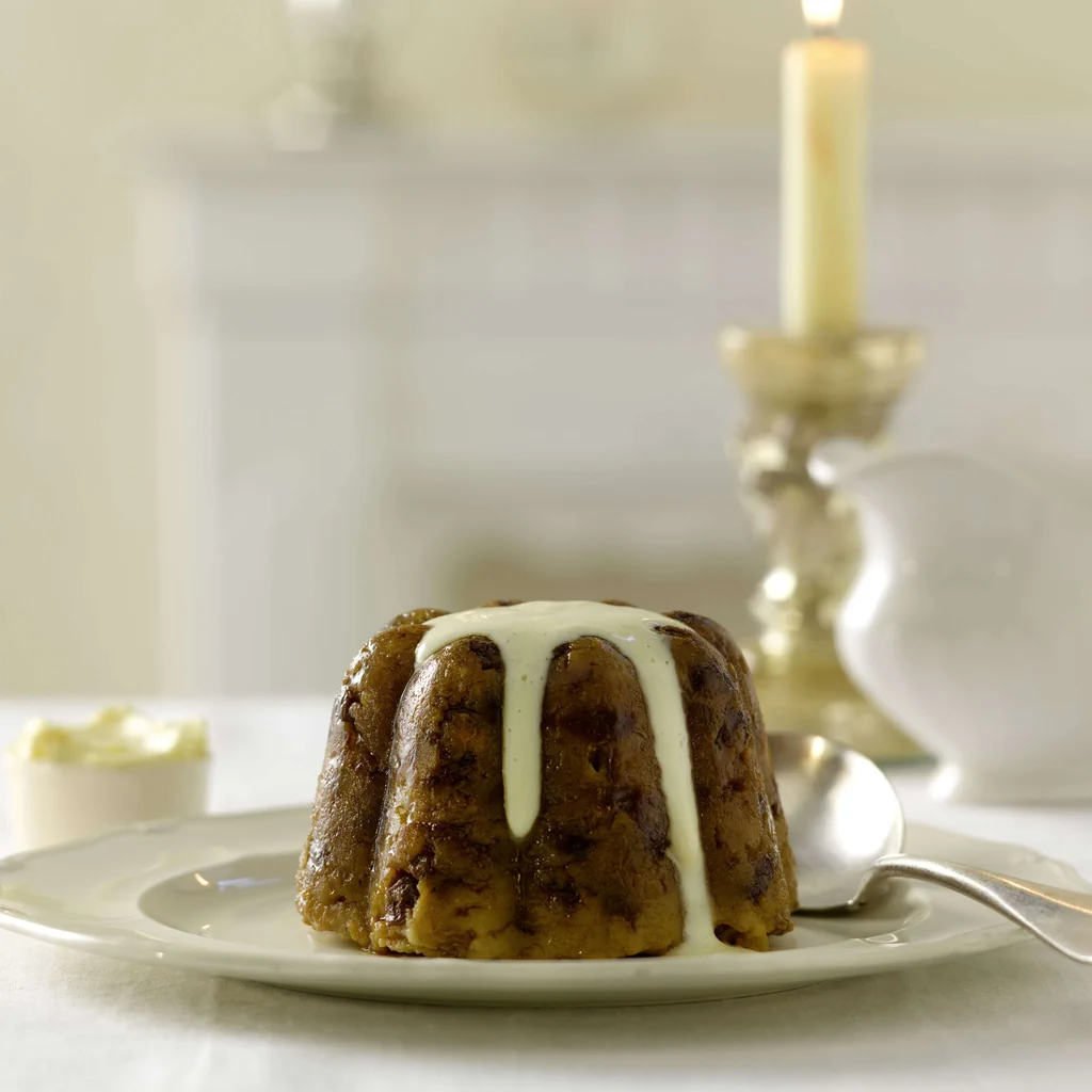 Plum pudding à la sauce vanille