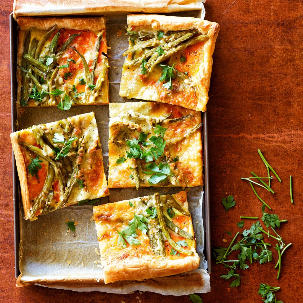 Gâteau au fromage avec courge et haricots verts