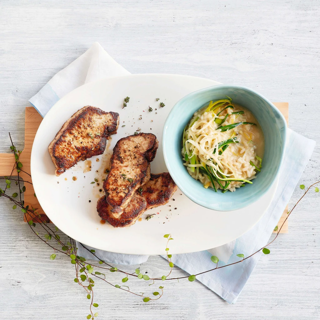Schweinssteak mit Lauchrisotto