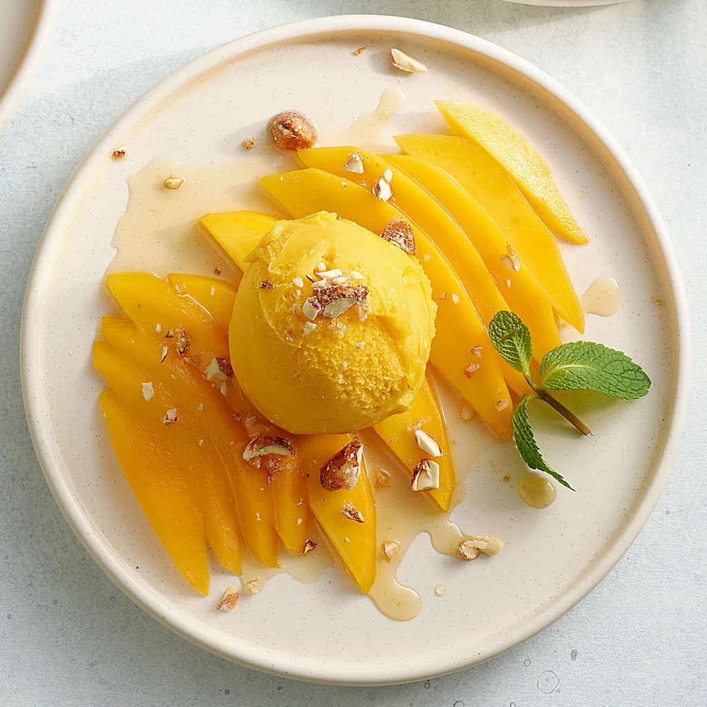 Mangosorbet mit Mangosalat