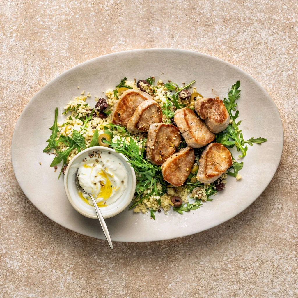 Médaillons de porc avec taboulé aux olives