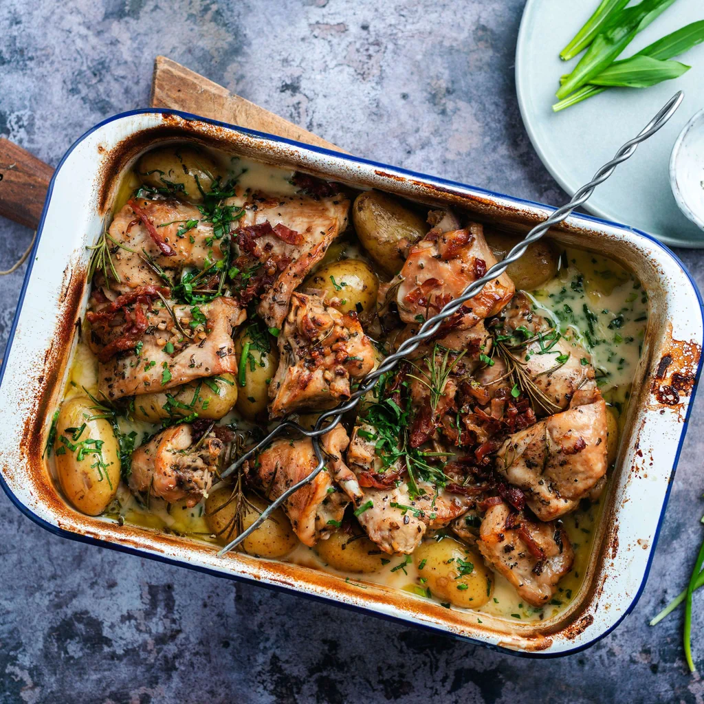 Kaninchen mit Bärlauch und Moscato