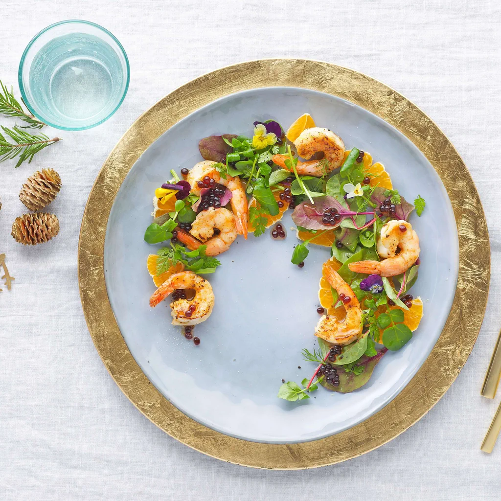 Salade avec crevettes et perles de vinaigre