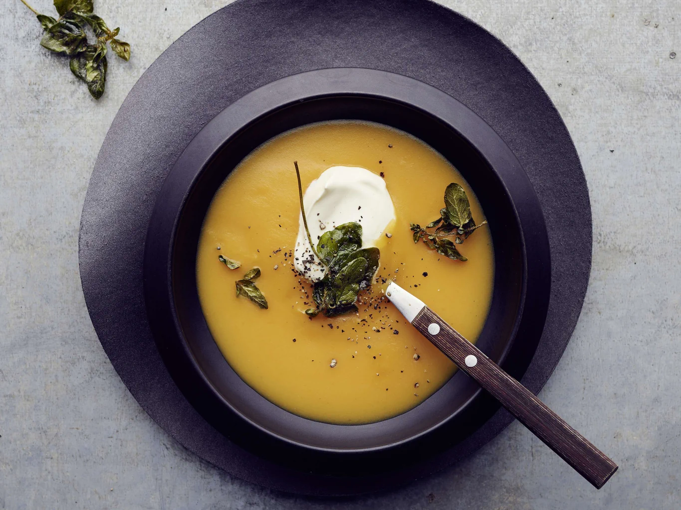 Velouté de courge avec origan croustillant