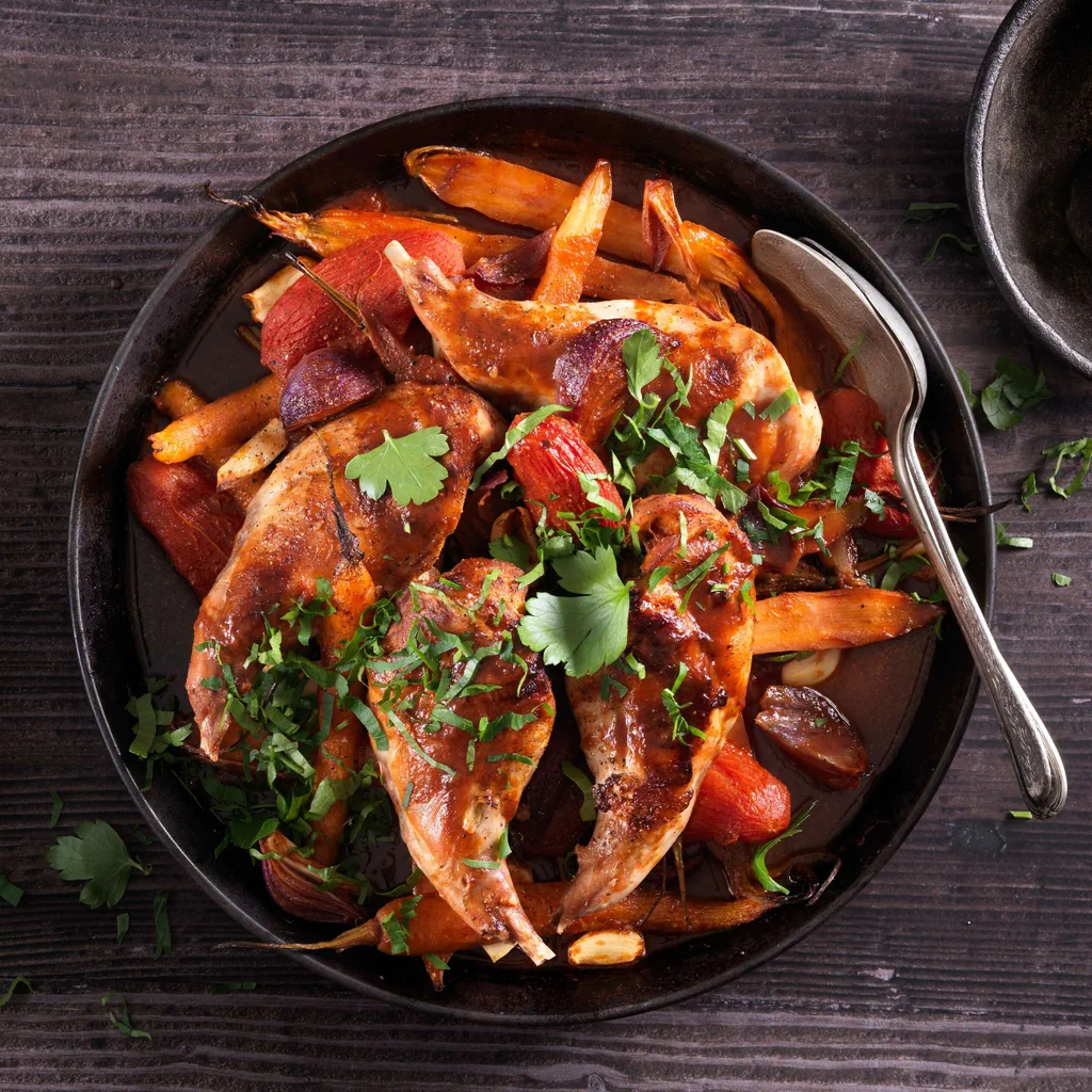 Kaninchenschenkel mit Ofengemüse