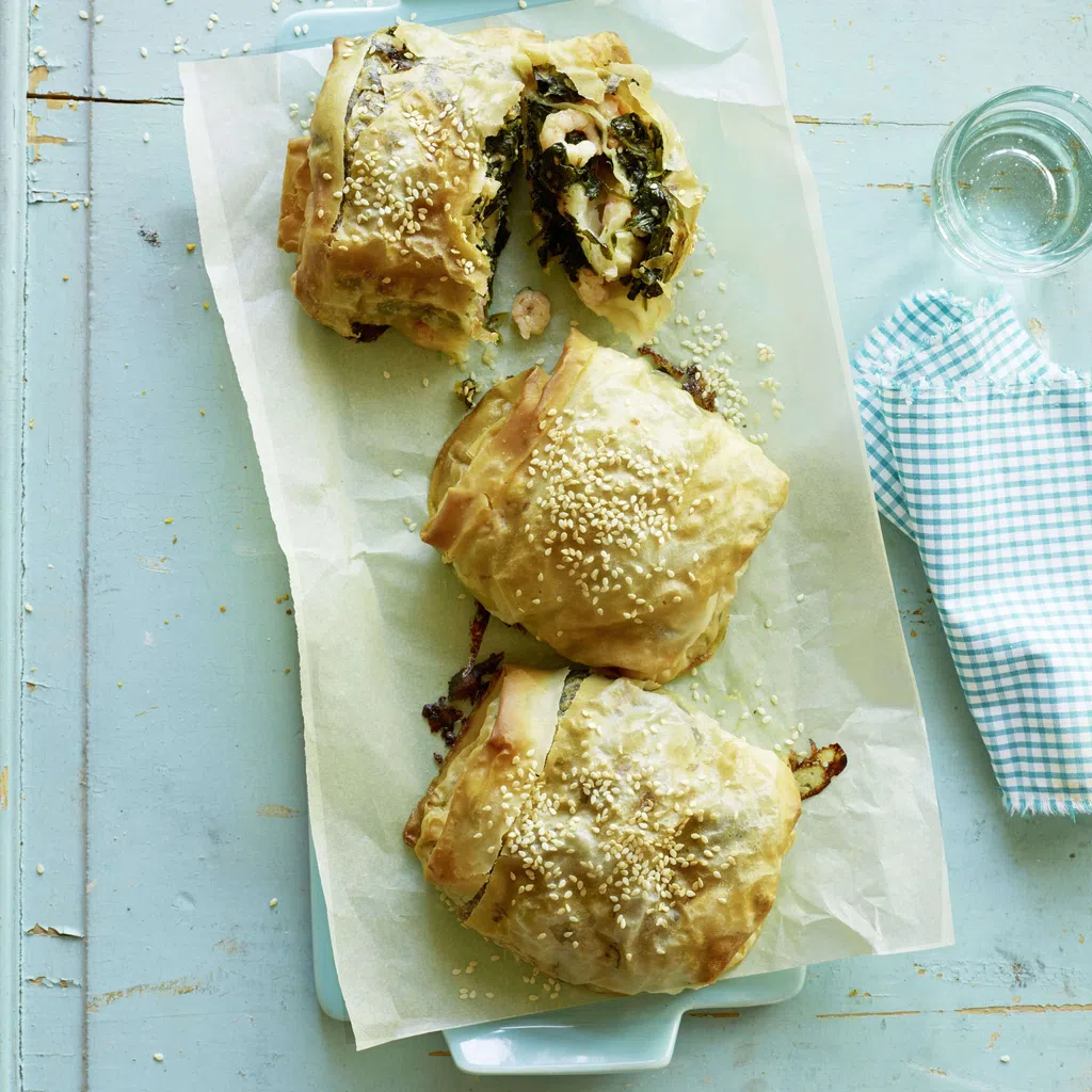 Currystrudel mit Crevetten und Spinat