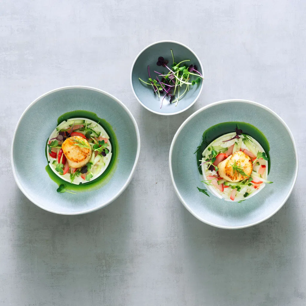 Jakobsmuschel mit Pickles und Ziegenfrischkäse