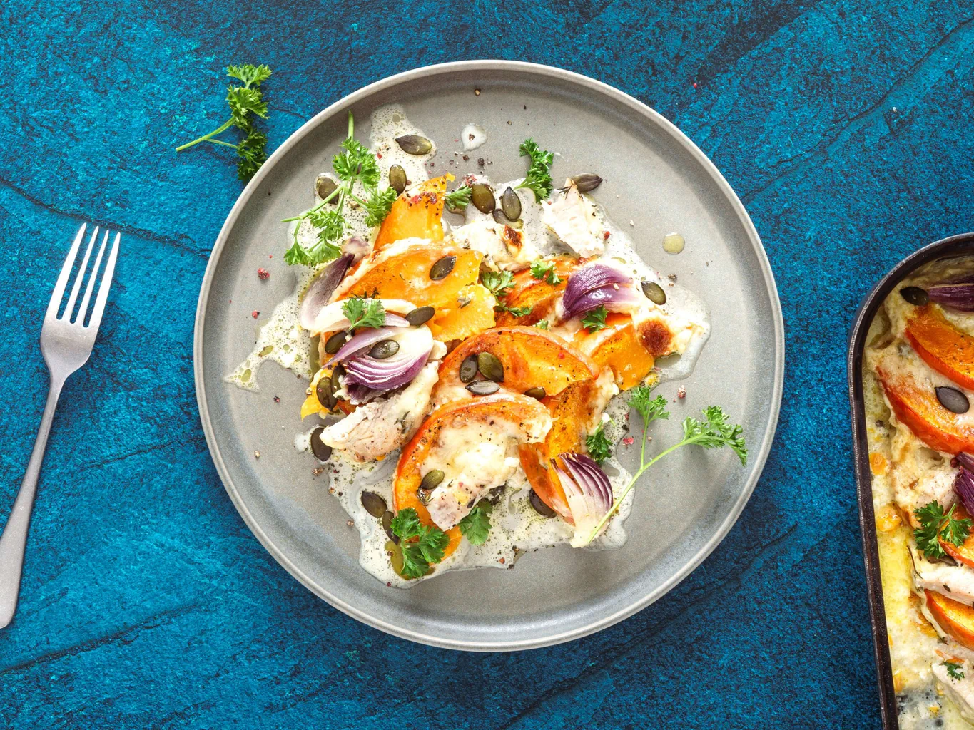 Gratinierter Kürbis mit Trutenschnitzel