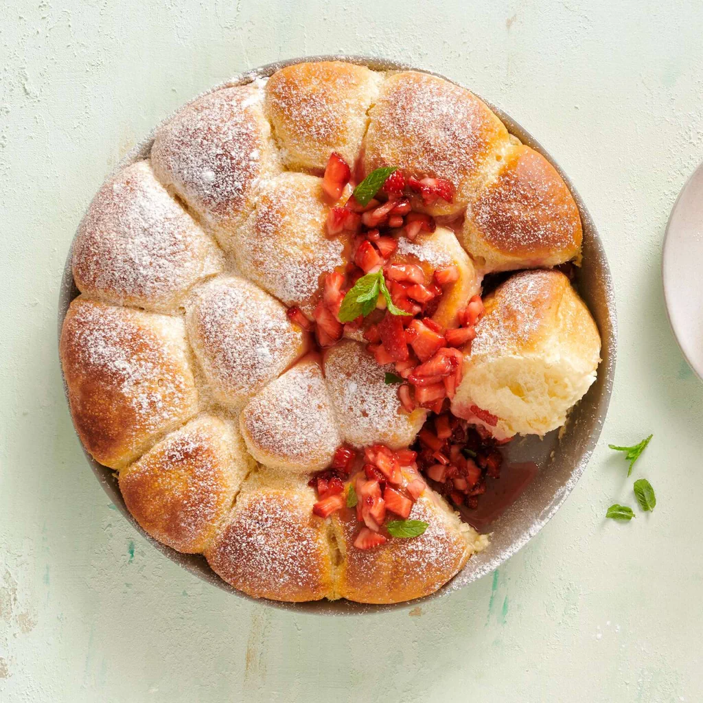 Zitronen-Dampfnudeln mit Erdbeeren
